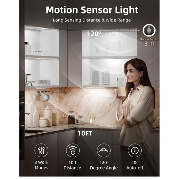 New EZVALO Under Cabinet Lights, LED Closet Lights Wireless USB Charging, Motion - Picture 2 of 12